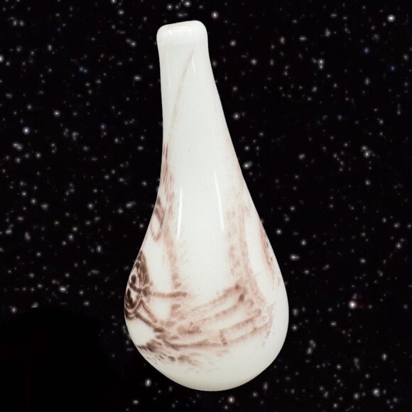 Art Glass Vase Hand Made Glass Signed By Artist White With Swirls Abstract 6”T - Picture 4 of 16